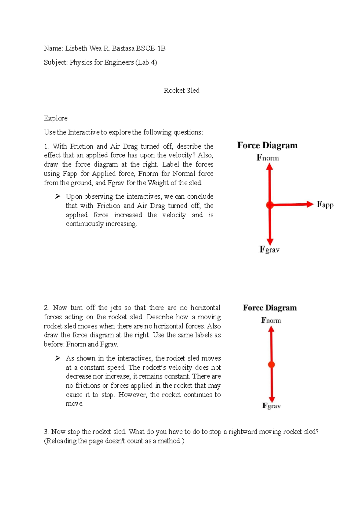 LAB 4 Exploring Dynamics Of A Rocket Sled Physics For Engineers Studocu