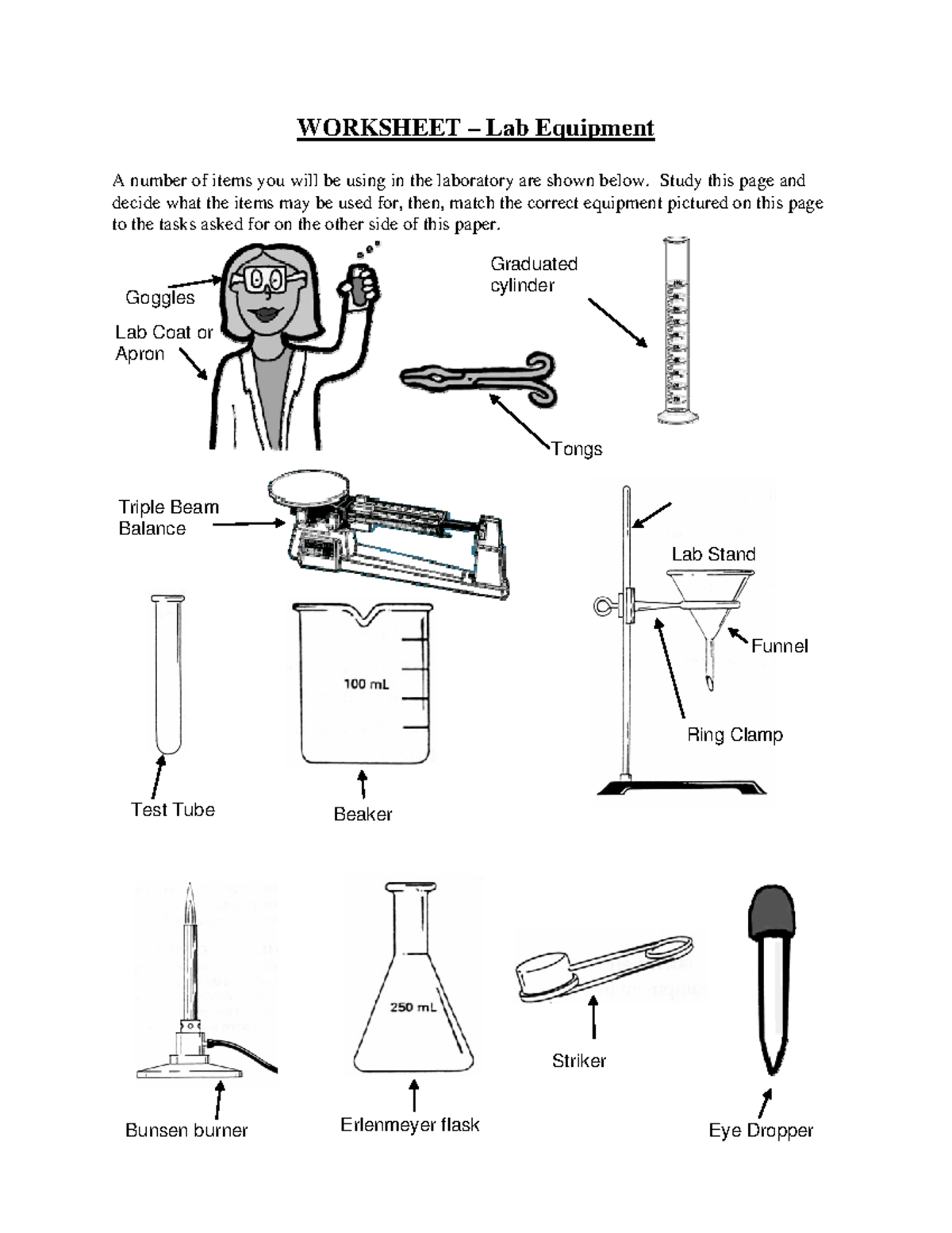 Lab Equipment Worksheet For Lab Safety Usage Studocu