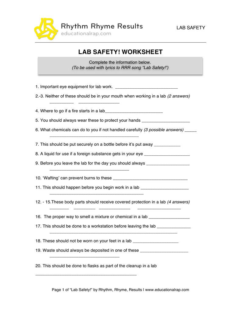 Lab Safety Worksheet Rules Procedures Lab Safety Worksheet Rules Procedures