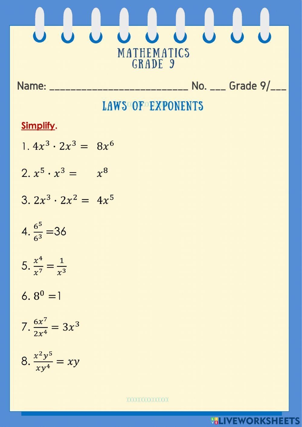 Laws Of Exponents Spidey Mojo Worksheets Library