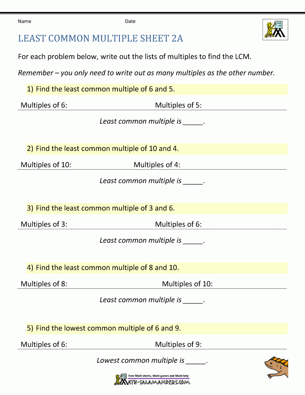 Least Common Multiple Worksheets Page Least Common Multiple Worksheets Page