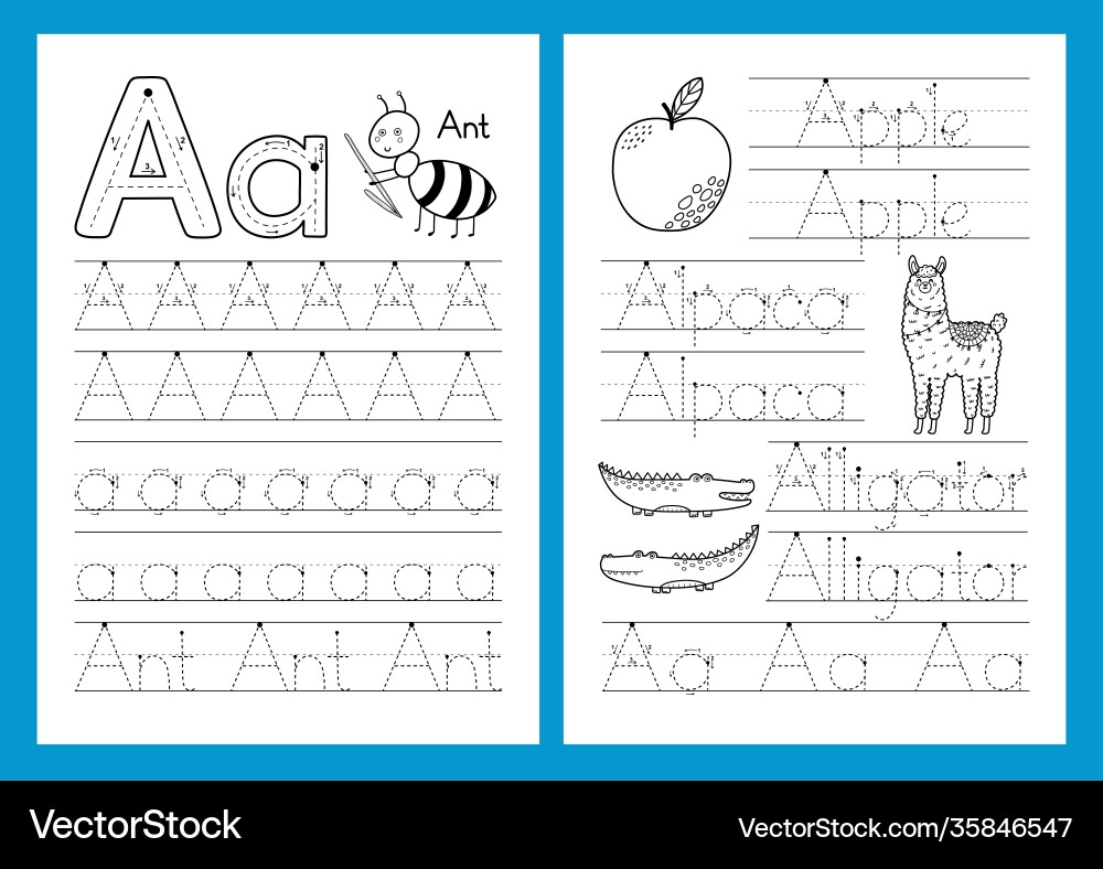 Letter A Trace Worksheets For Kids Royalty Free Vector VectorStock