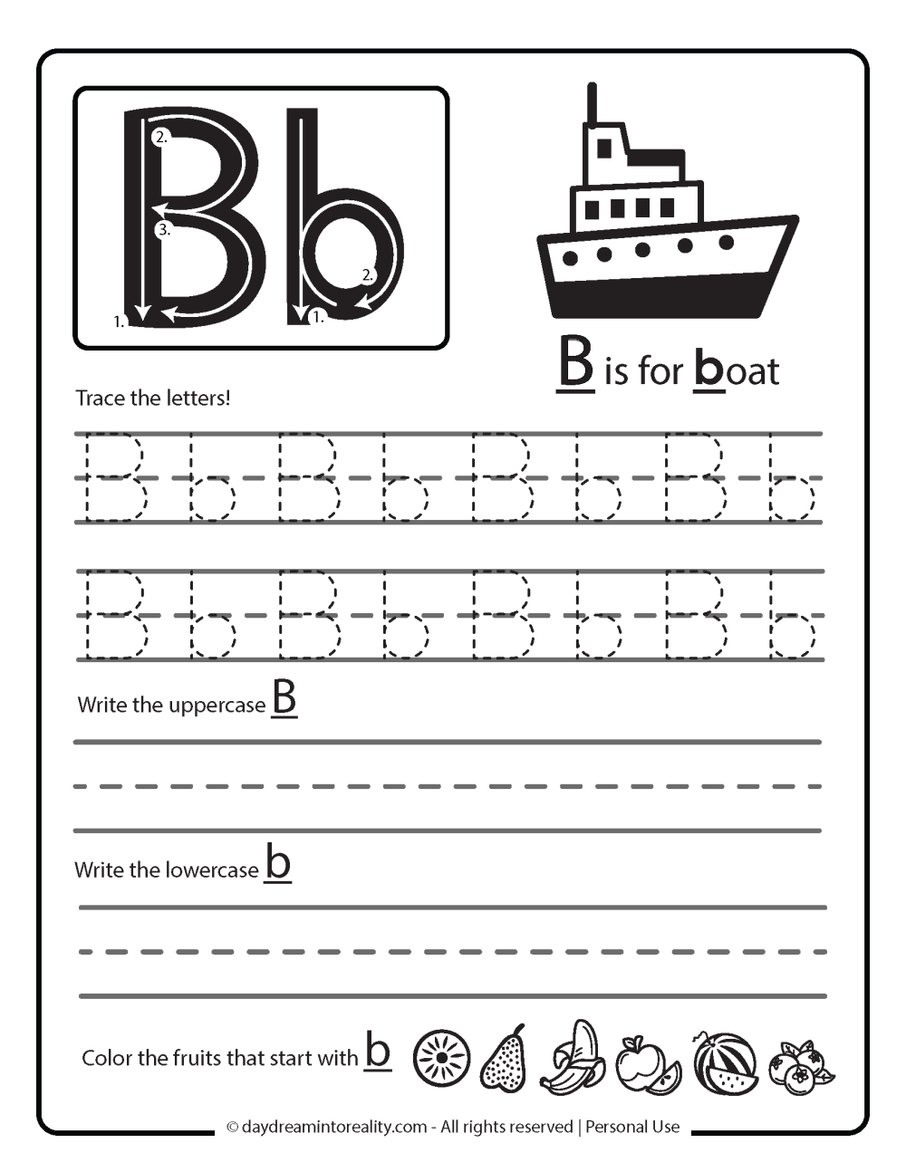 letter b tracing pages