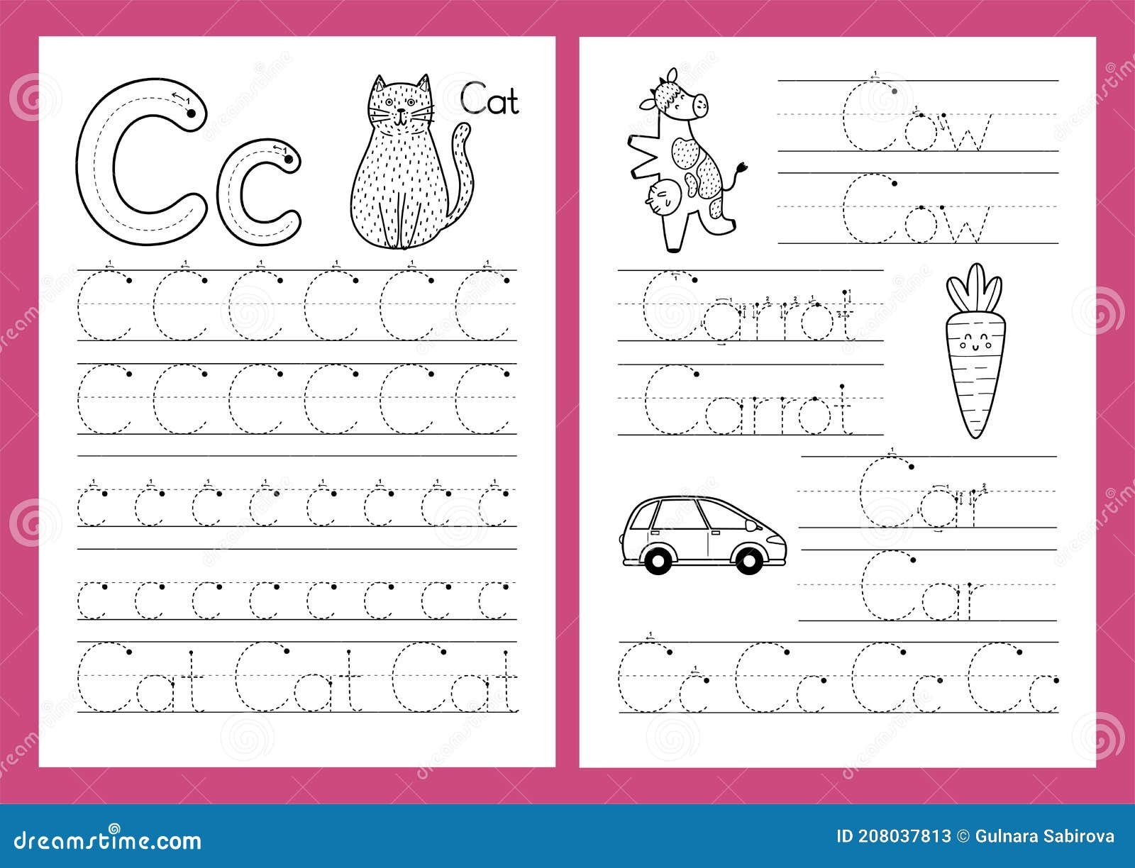 Letter C Tracing Practice Worksheet Set Stock Vector Illustration Of Black Practice 208037813