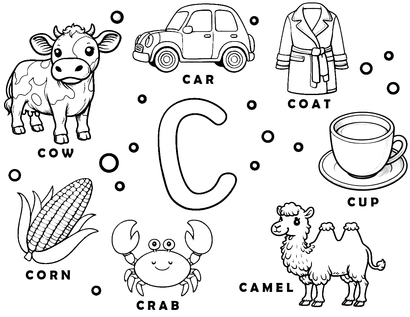 Letter C Words Learning Sheet Cow Car Coat Cup Camel Crab Corn Coloring Letter C Words Learning Sheet Cow Car Coat Cup Camel Crab Corn Coloring
