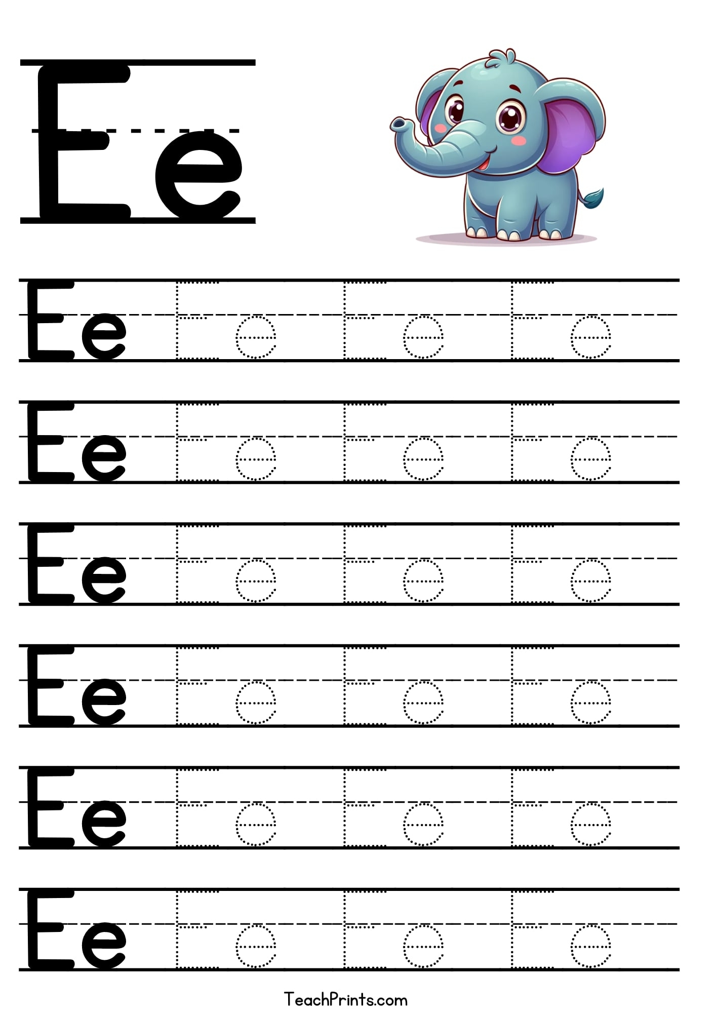 Letter E Tracing Worksheet Free Printables Teach Prints