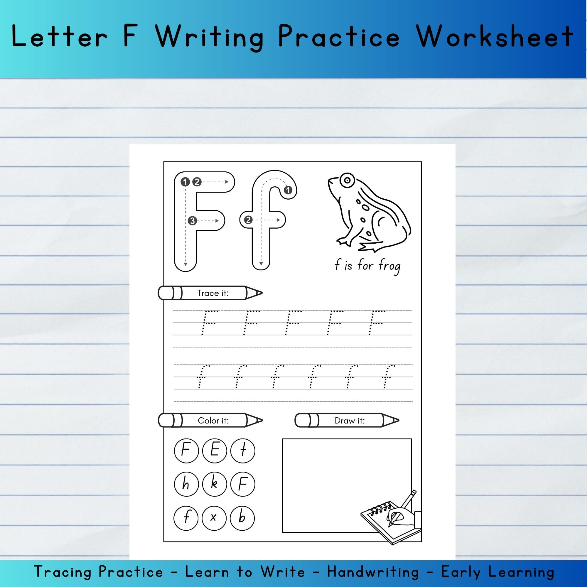 Letter F Tracing Worksheet Alphabet F Printable Preschool Handwriting Practice Tracing Letter F Toddler ABC Learning Etsy