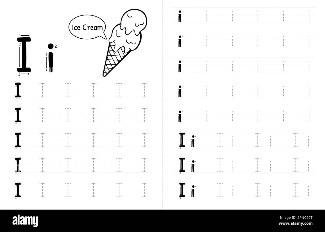 trace letter i worksheet