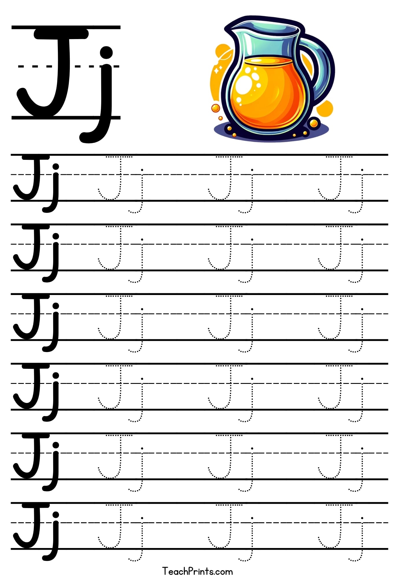Letter J Tracing Worksheet Free Printables Teach Prints