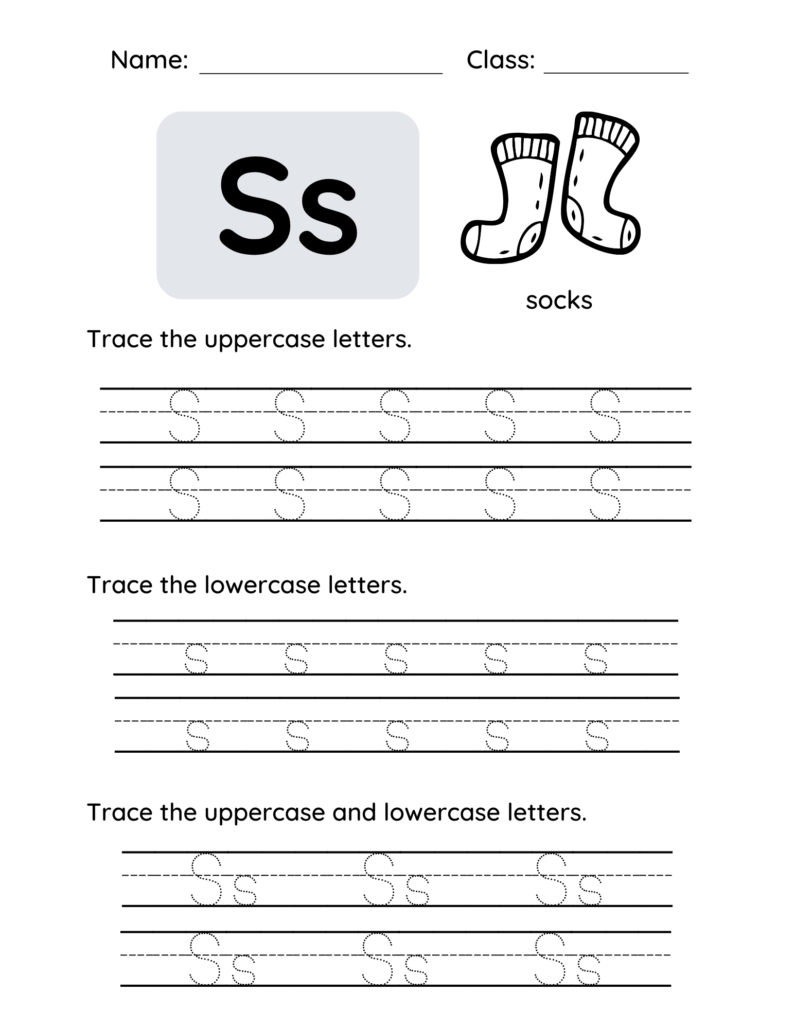 letter s tracing worksheets