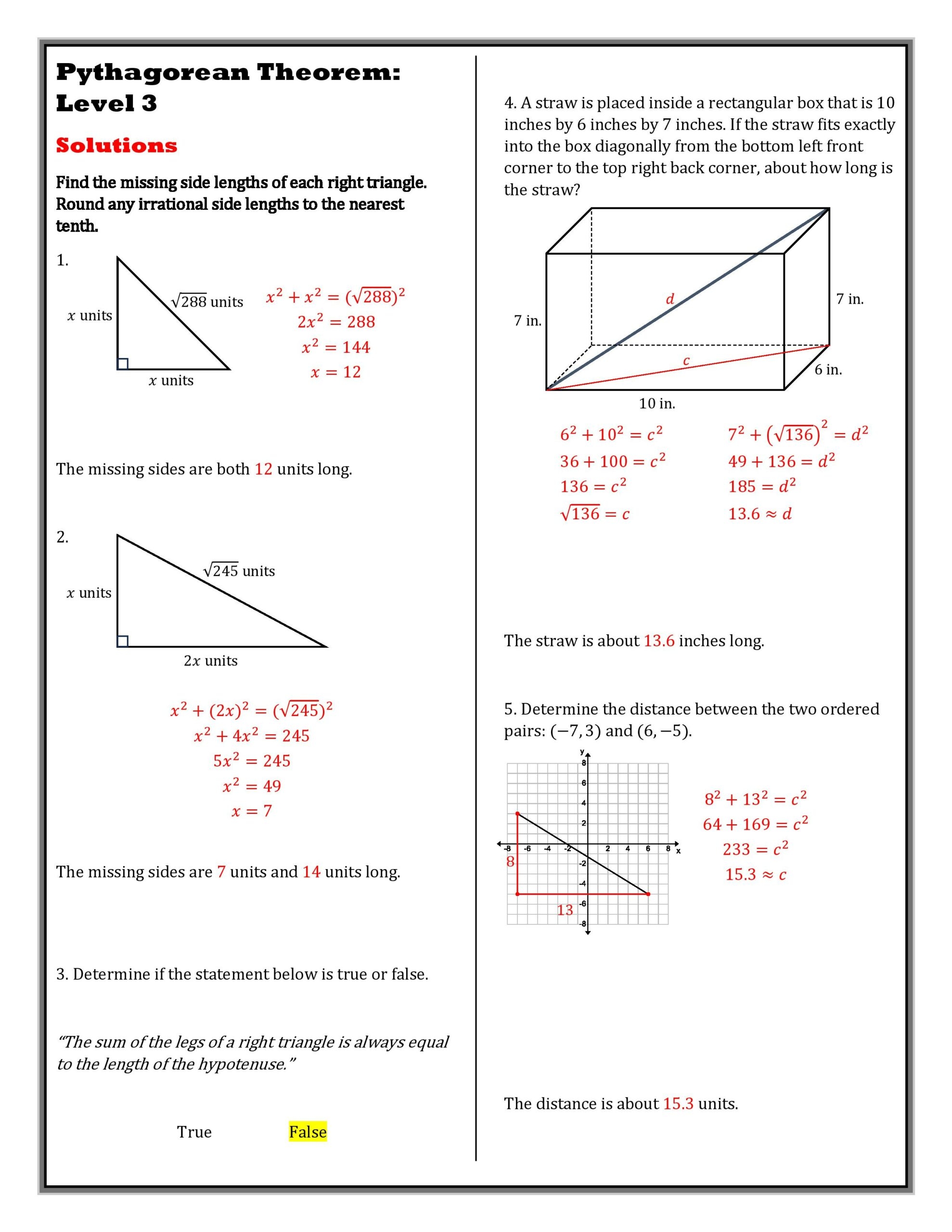 Level Ups 8th Grade Pythagorean Theorem Made By Teachers Worksheets Library