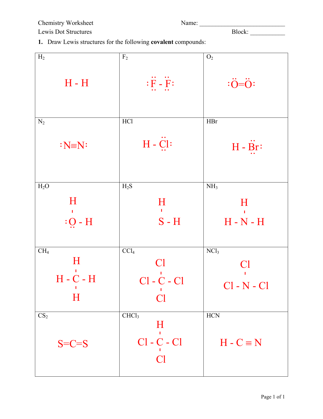 Lewis Dot Structures Chemistry Worksheet Lewis Dot Structures Chemistry Worksheet