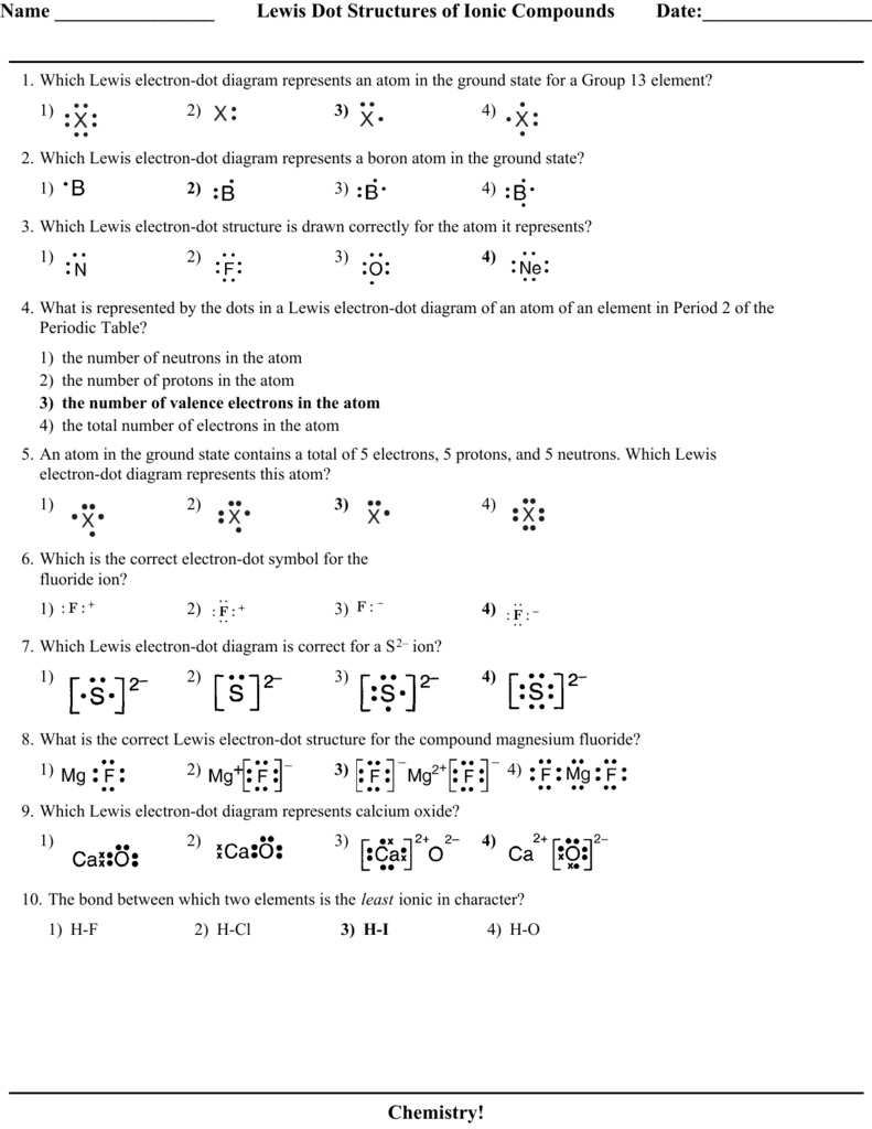 Lewis Dot Structures Worksheet Chemistry Practice