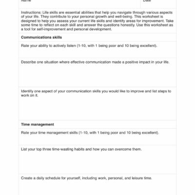 Life Skills Worksheets
