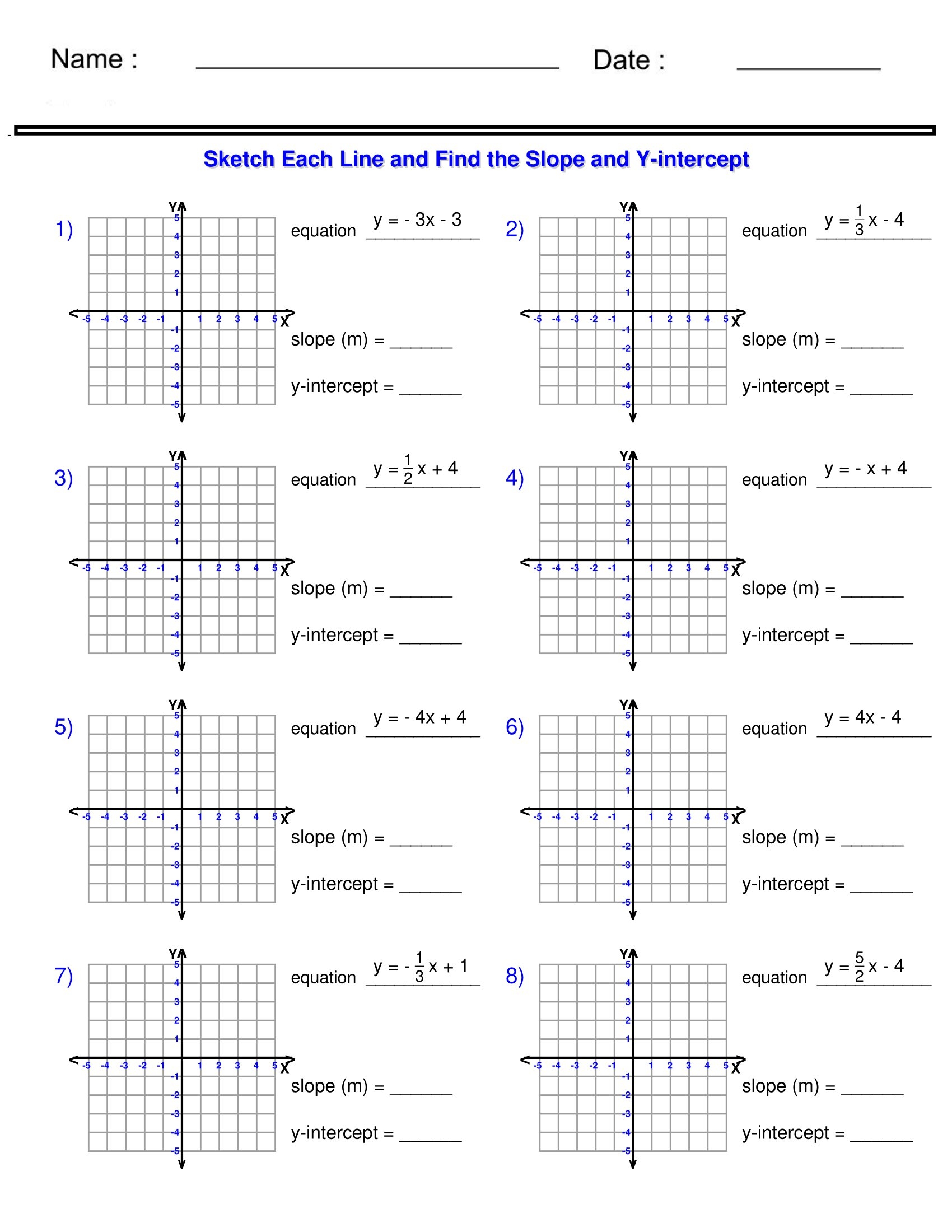 find the slope worksheet answers