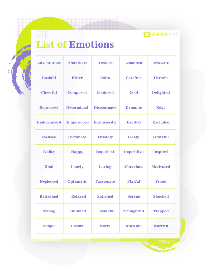 List Of Emotions Worksheet
