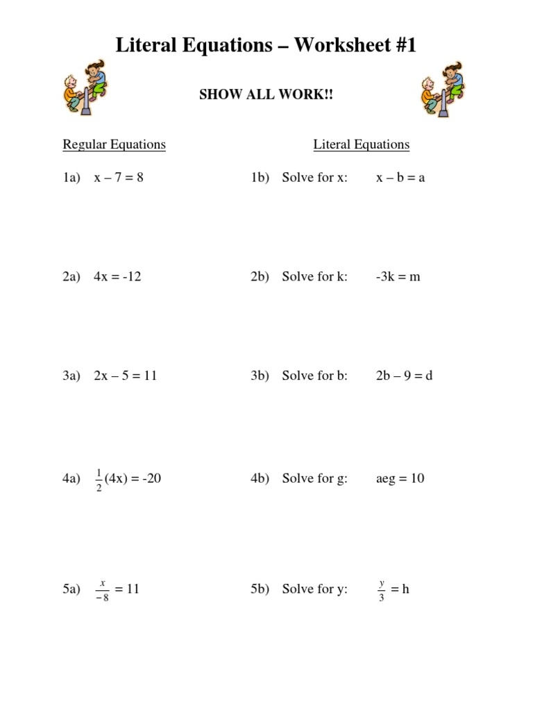 literal equations worksheet pdf
