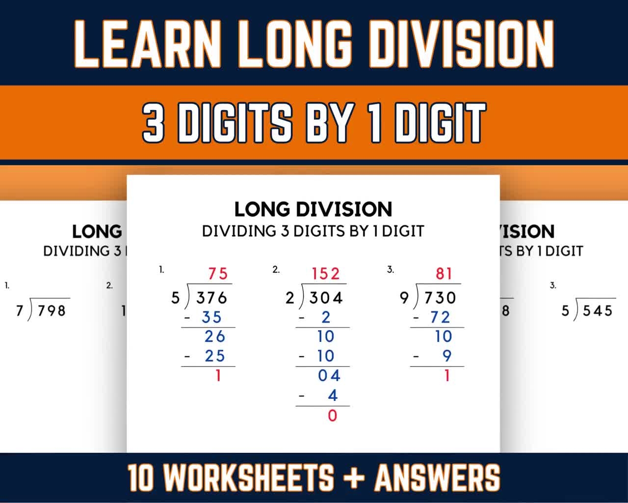 Long Division Practice Worksheets With Answers 5th Grade Math Dividing 3 Digit By 1 Digit Numbers Printable PDF Download Etsy Long Division Practice Worksheets With Answers 5th Grade Math Dividing 3 Digit By 1 Digit Numbers Printable PDF Download Etsy
