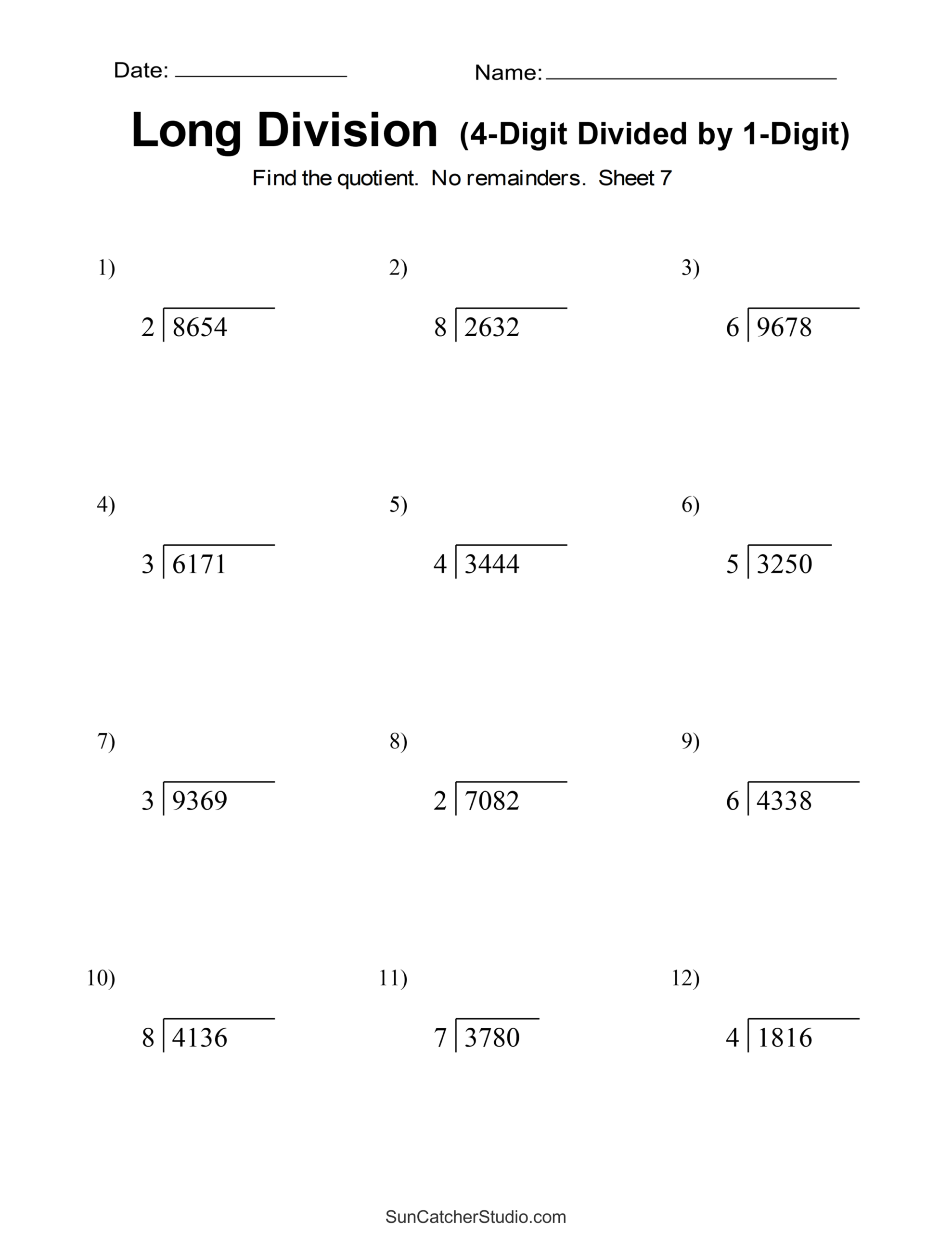 long division worksheets and answers