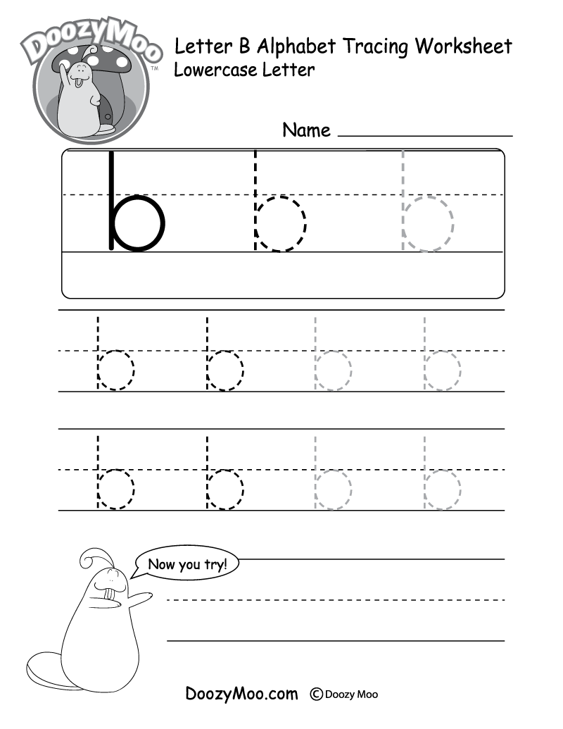 Lowercase Letter b Tracing Worksheet Doozy Moo