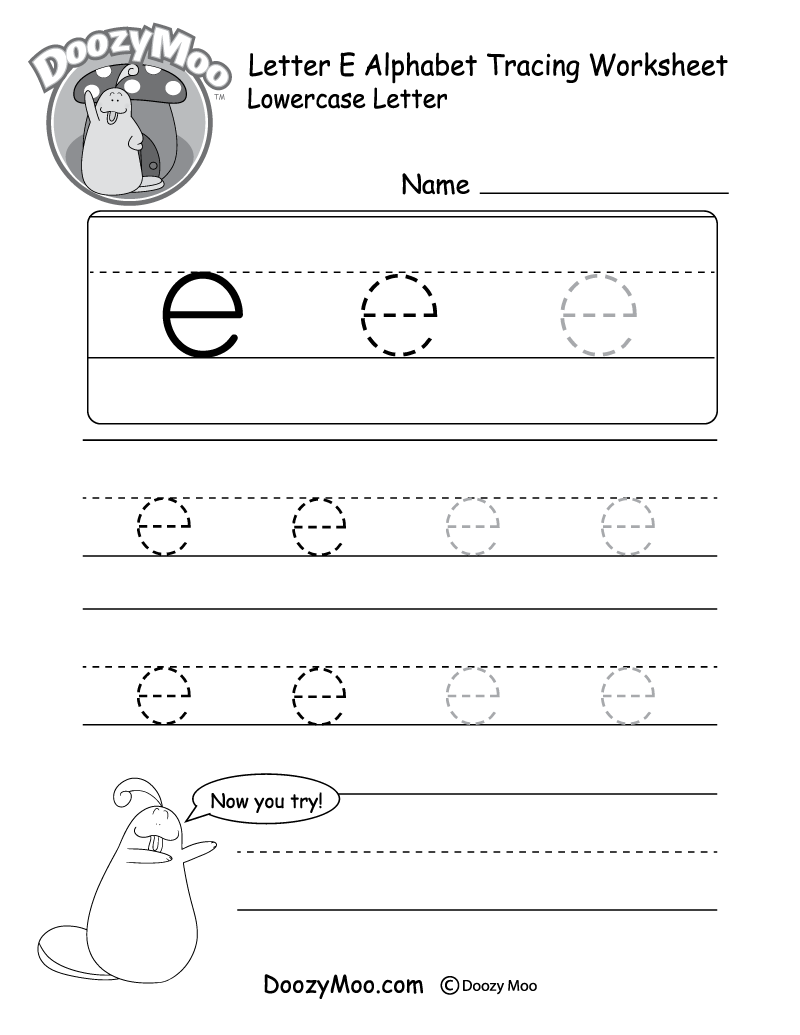 traceable letter e worksheets
