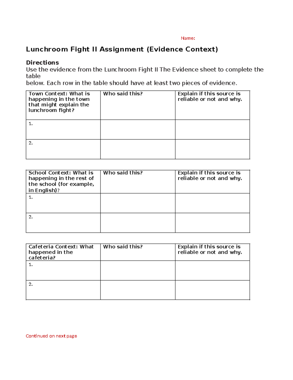 Lunchroom Fight II Assignment Sheet Evidence Context Exploration Studocu Lunchroom Fight II Assignment Sheet Evidence Context Exploration Studocu