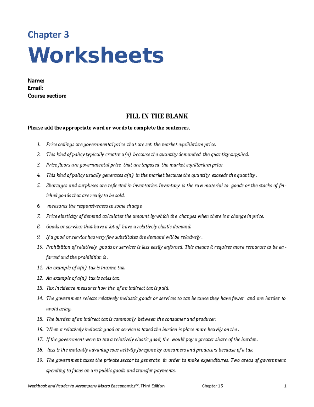 Macro Economics 4e Worksheet Chapter 3 Fill in the Blank Exercises Studocu