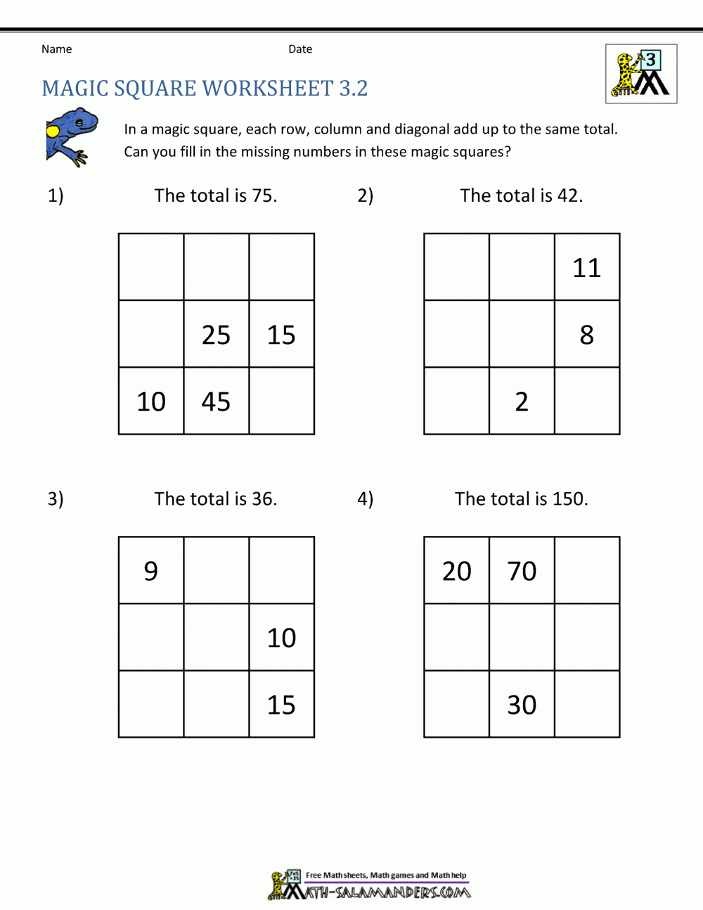 Magic Square Worksheets Magic Square Worksheets
