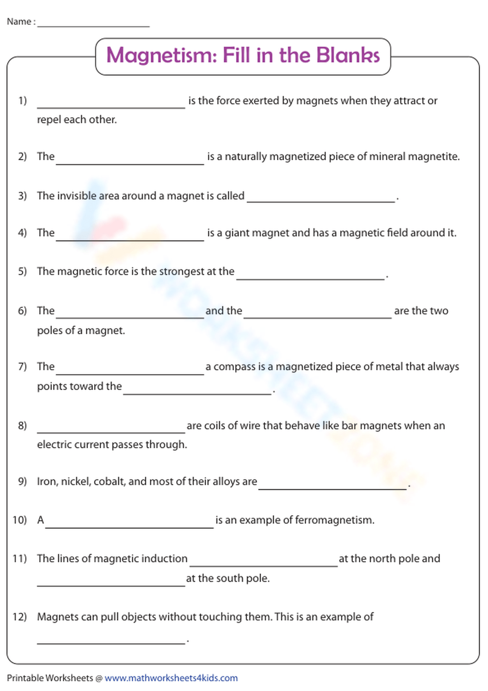 magnetism worksheet answer key magnetism worksheet answer key