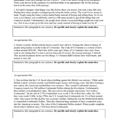 Main Idea Worksheet 4 Reading Activity