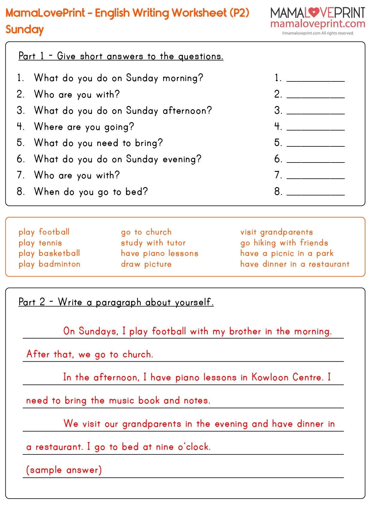 MamaLovePrint Grade 2 English Worksheets Writing PDF Free Download