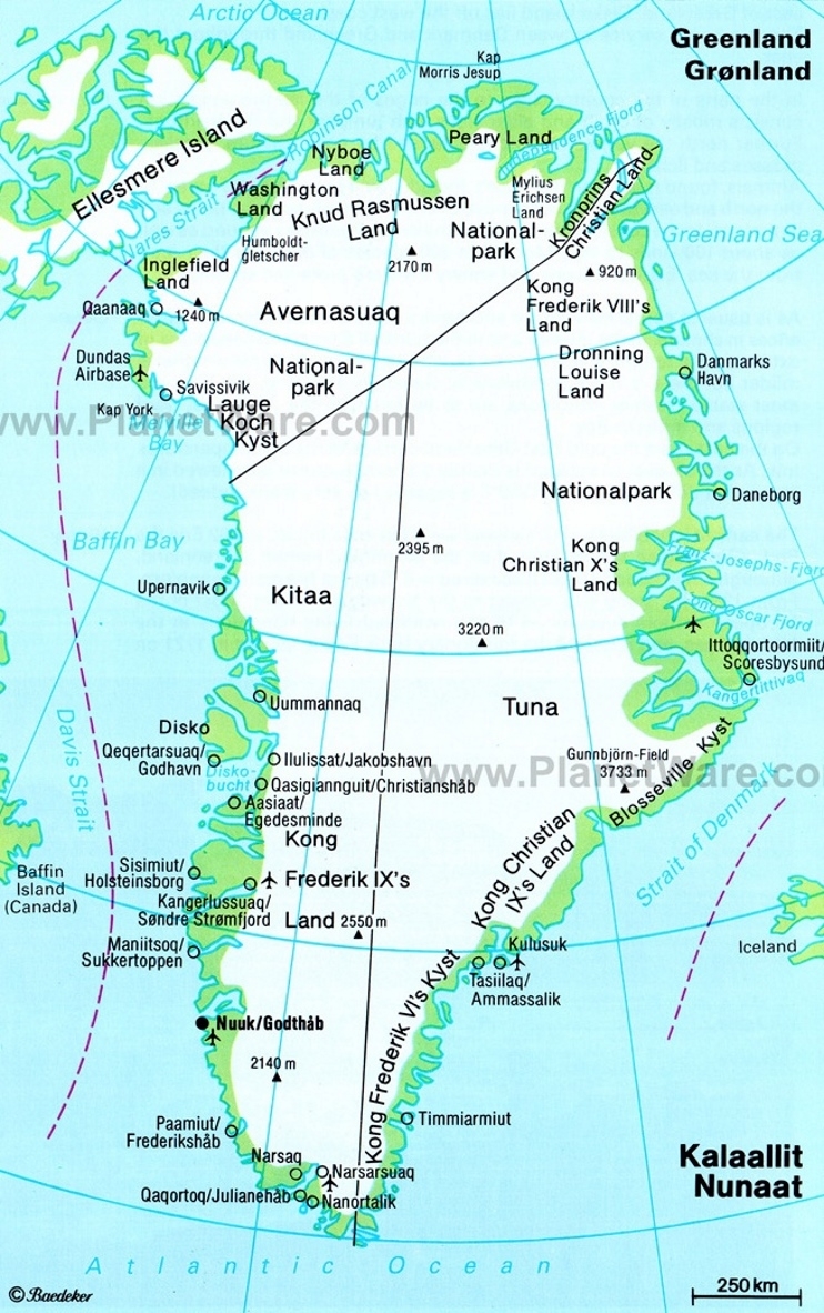 Map Of Greenland With Towns Ontheworldmap Map Of Greenland With Towns Ontheworldmap