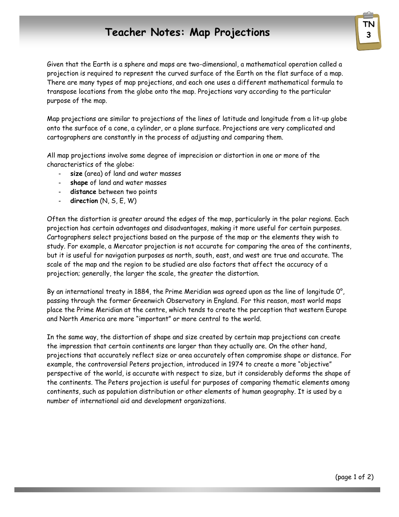 Map Projections Teacher Notes