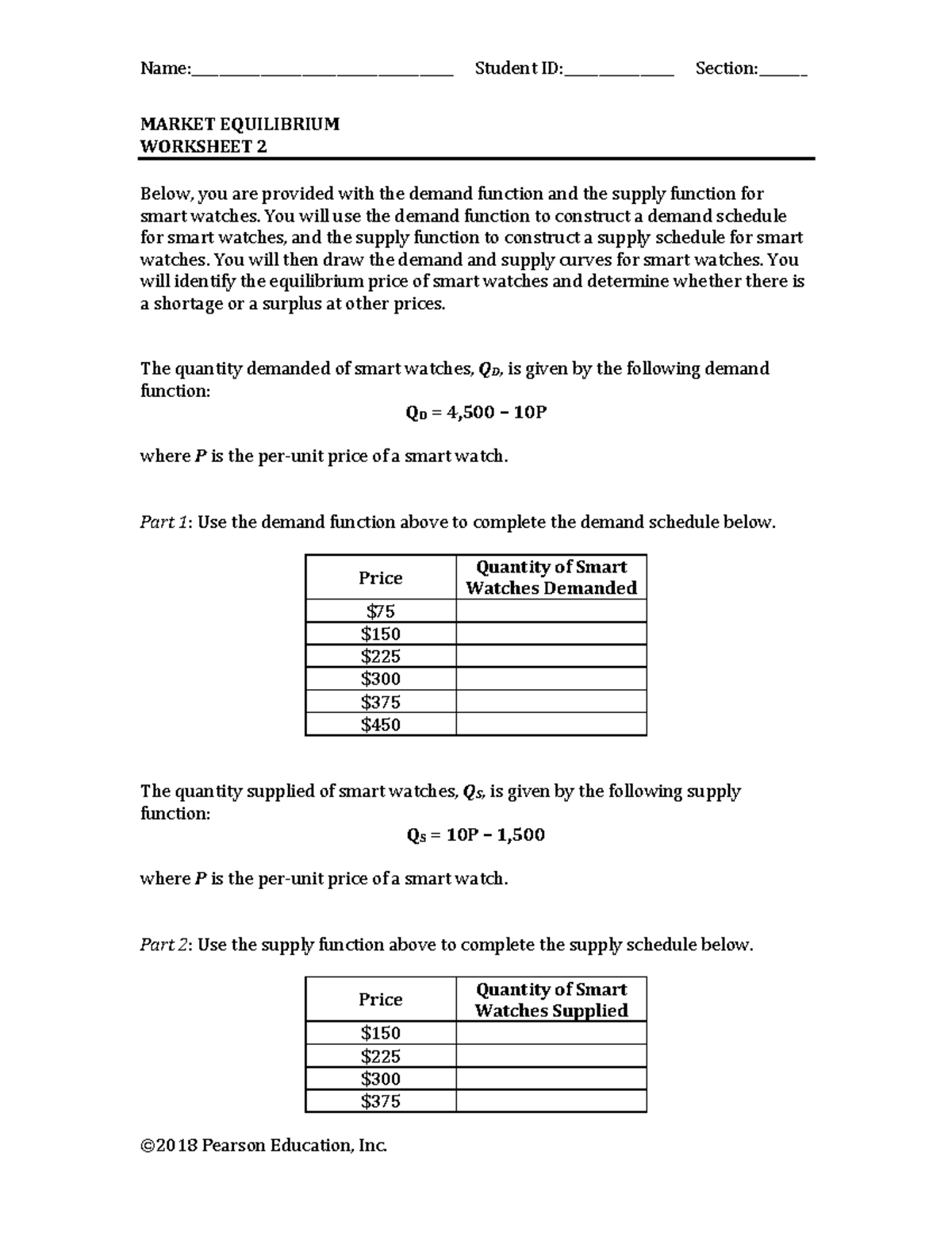 Market Equilibrium Worksheet 2 Demand Supply Analysis Studocu