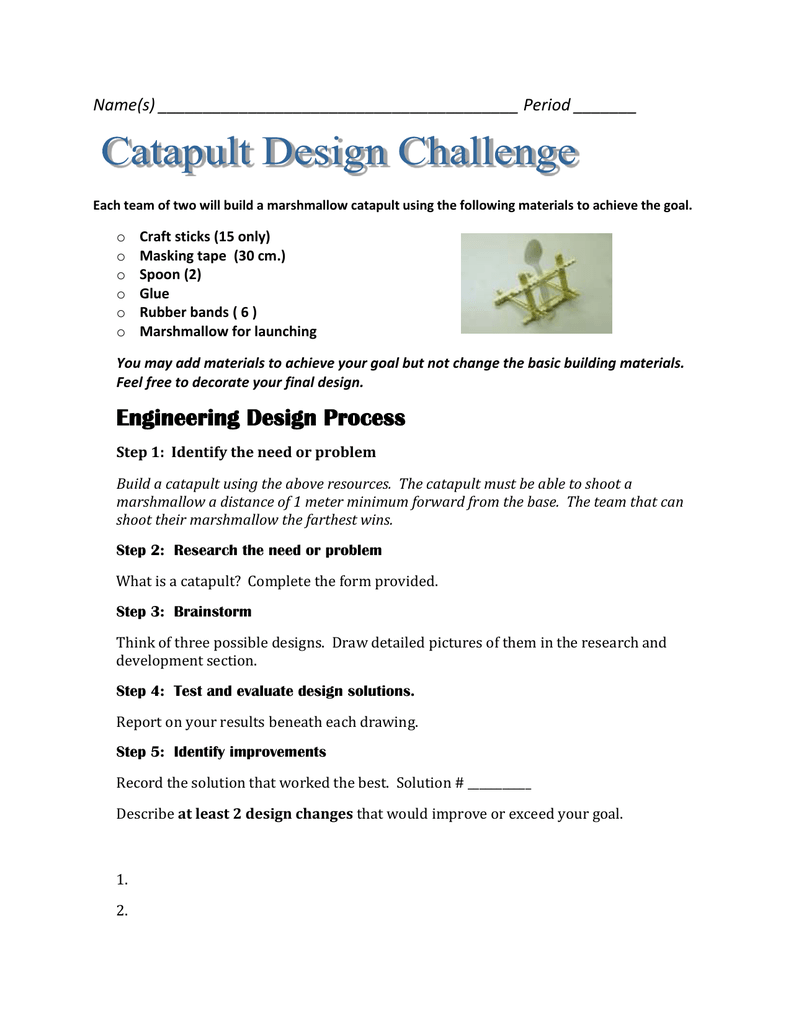Marshmallow Catapult Design Challenge Worksheet