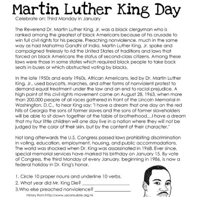 Martin Luther King Day free Worksheet Squarehead Teachers