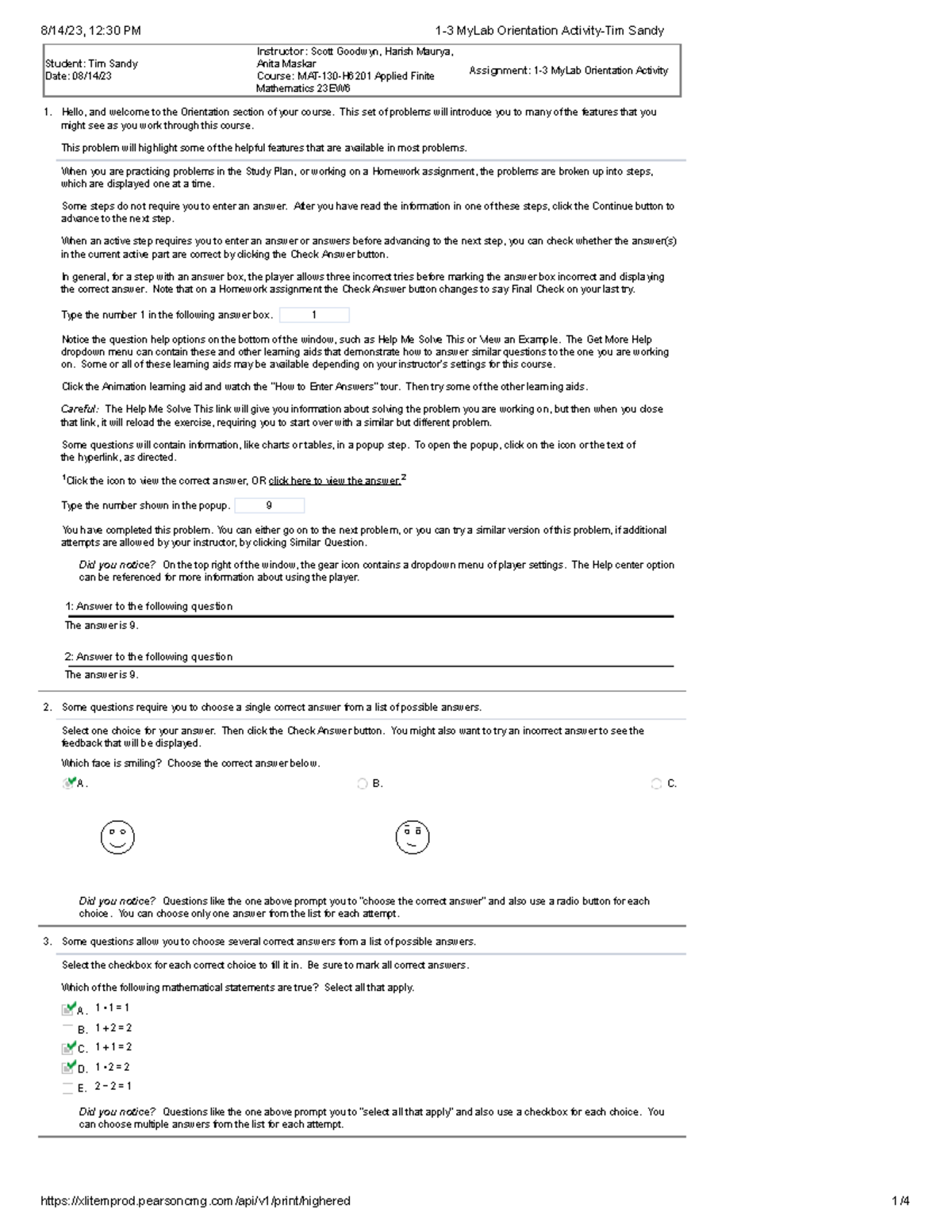 MAT 130 H6201 MyLab Orientation Activity Guide For Applied Finite Math Studocu