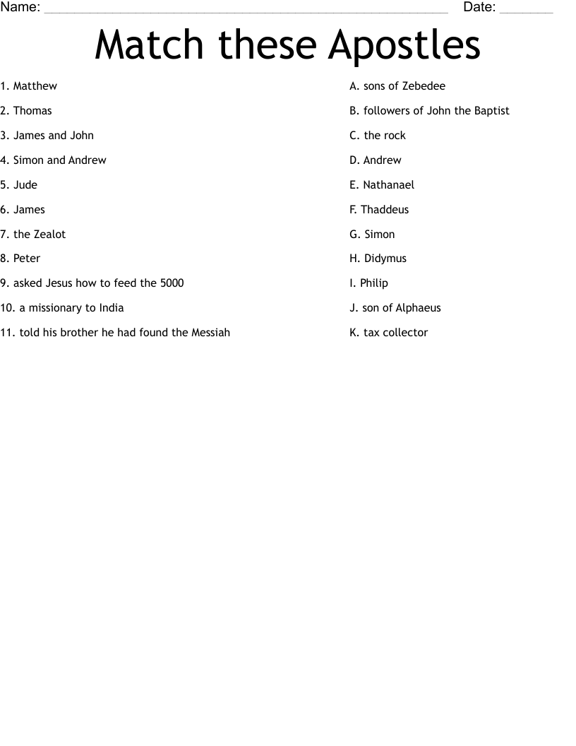 Match These Apostles Worksheet WordMint