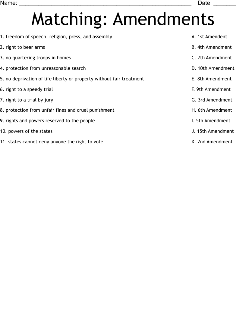 amendments worksheet answer key