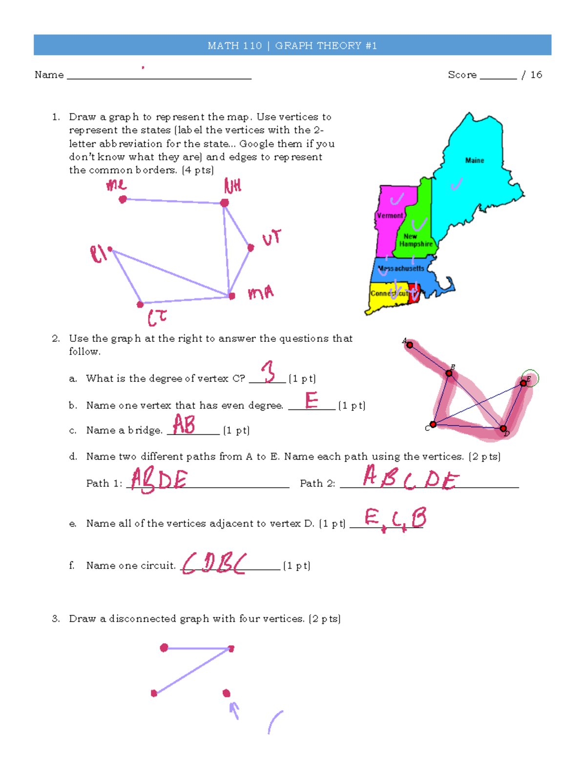 MATH 110 Graph Theory Homework 2 Euler Paths And Circuits Studocu
