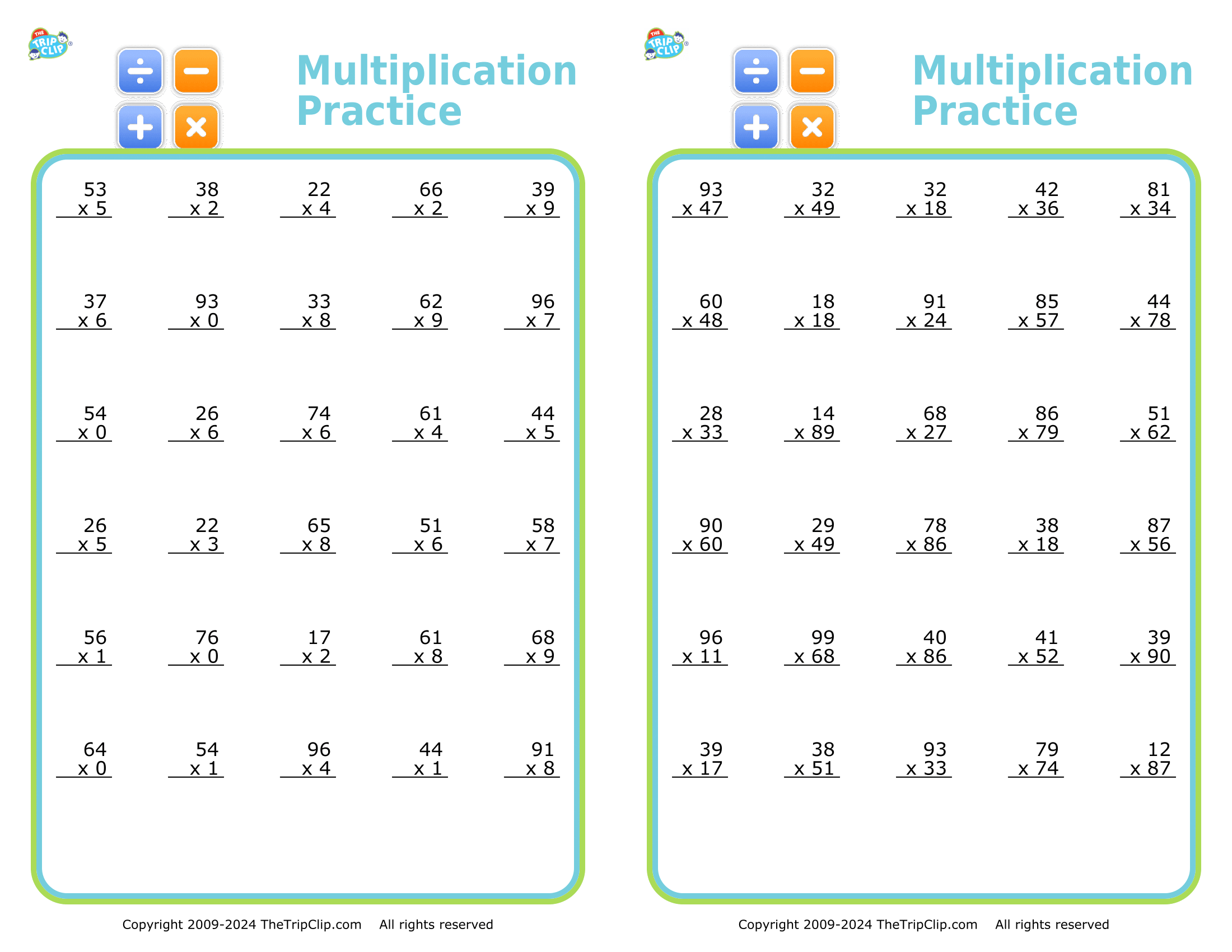 2 digit multiplication worksheet pdf