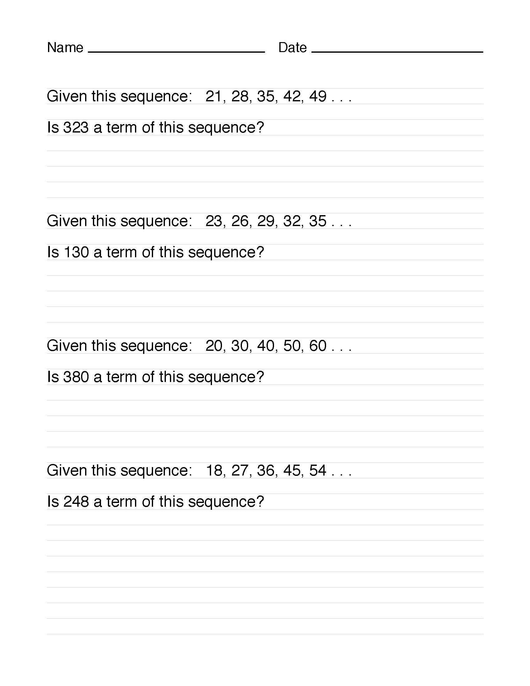 Math Worksheet Collection Identifying Terms In A Sequence Media4Math