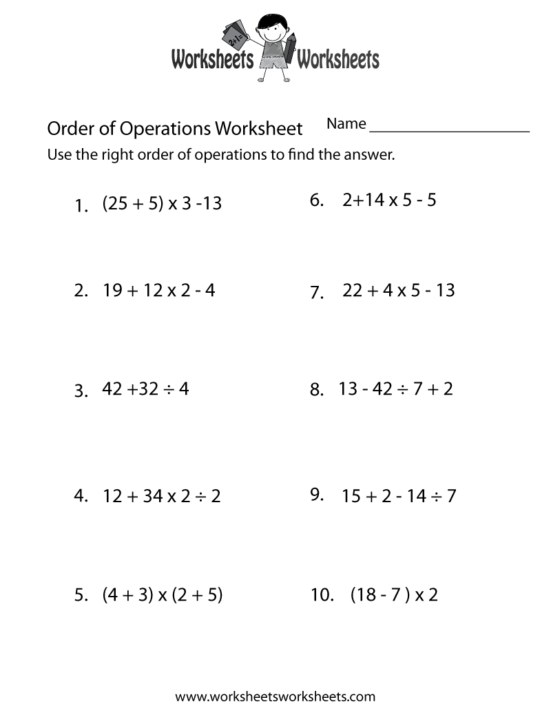 Math Worksheets Order Of Operations Or PEMDAS Worksheets Library