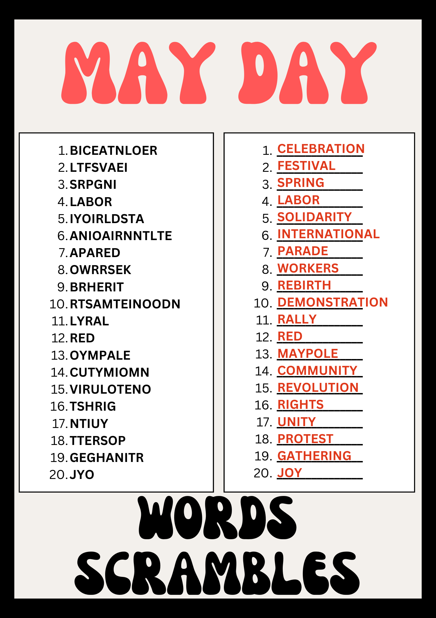 May Day Word Scrambles Puzzle Worksheet Printables Activity Made By Teachers May Day Word Scrambles Puzzle Worksheet Printables Activity Made By Teachers