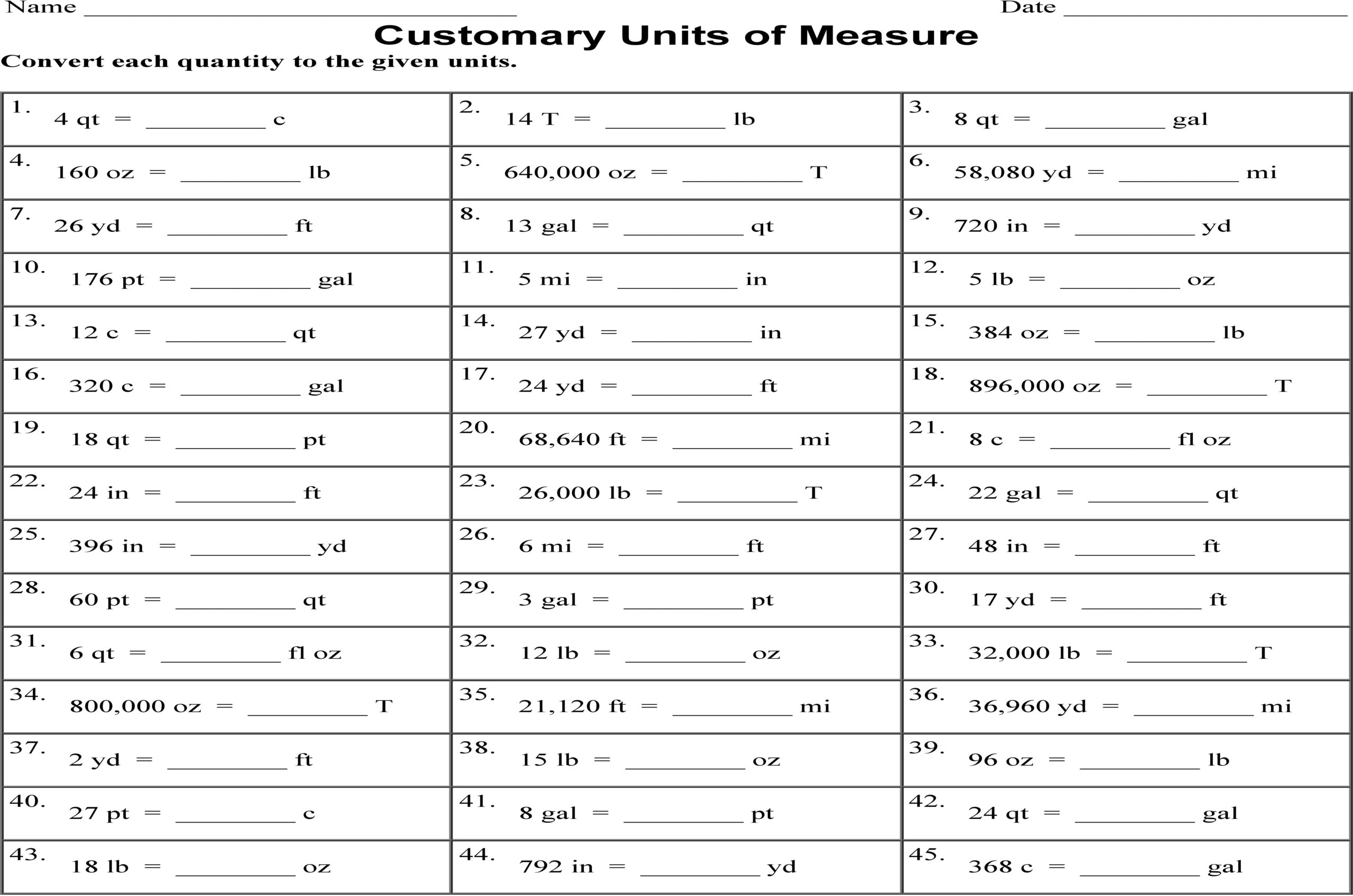 converting customary units worksheet pdf