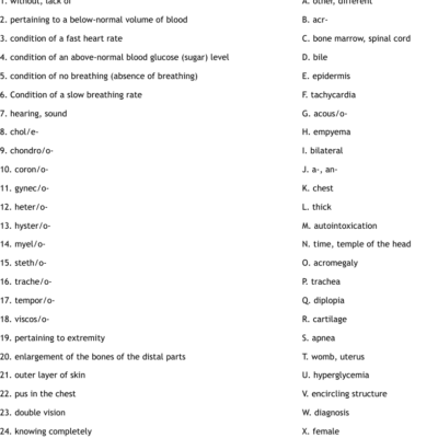 Medical Terminology Worksheet WordMint