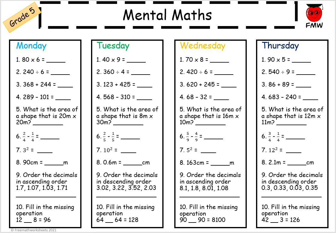 Mental Math Worksheets For Grade 5 Free Printables Homework Mental Math Worksheets For Grade 5 Free Printables Homework