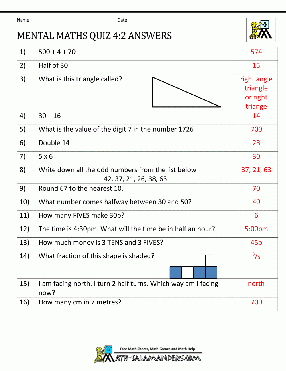 Mental Maths Test Year 4 Worksheets Mental Maths Test Year 4 Worksheets