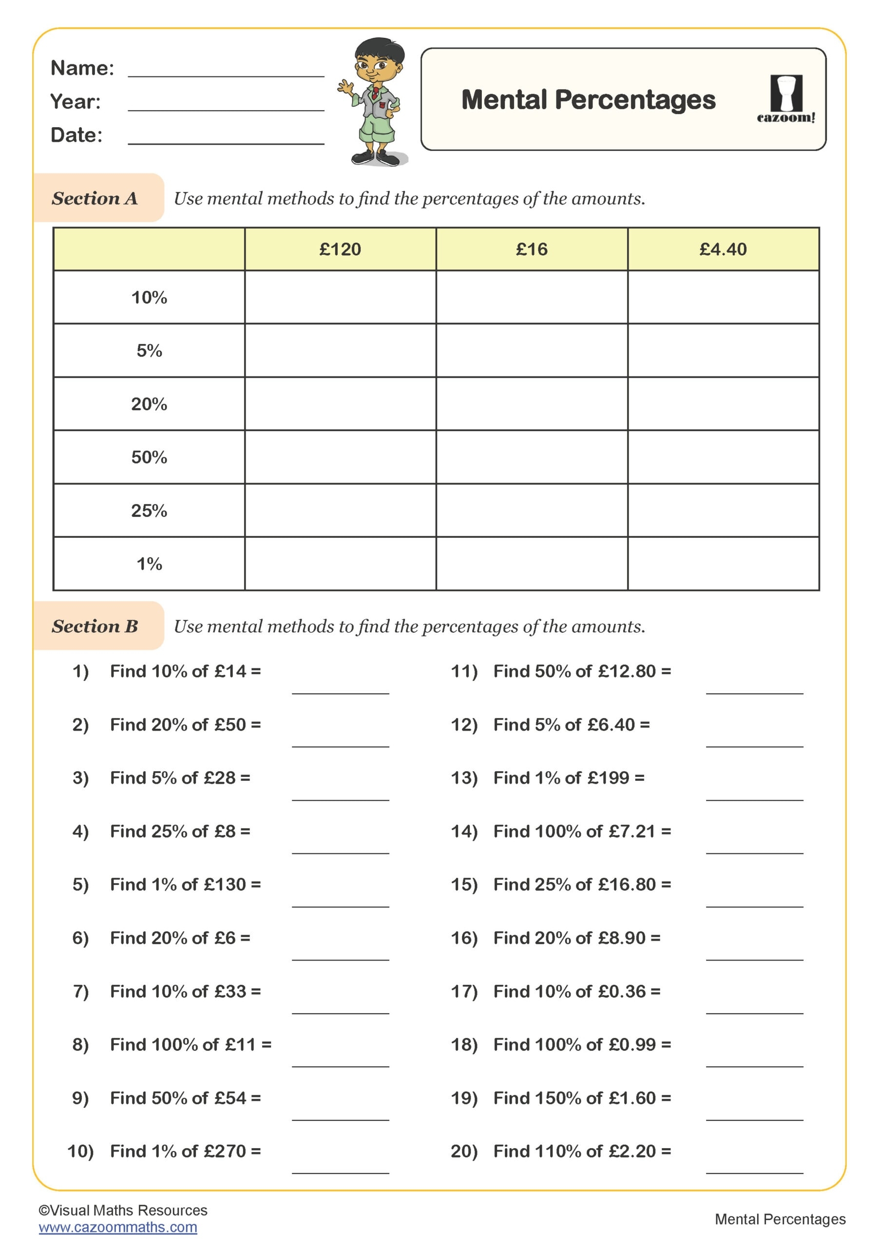 Mental Percentages Worksheet Fun And Engaging Year 6 PDF Worksheets Mental Percentages Worksheet Fun And Engaging Year 6 PDF Worksheets