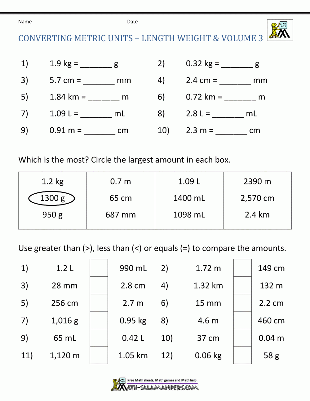 Metric Conversion Worksheet